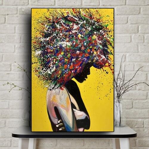 Abstract African Girl Wall Art Canvas Paintings Graffiti Art Street Art Black Girl Wall Posters and Prints LivingRoom Home Decor