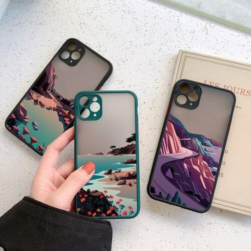 Hand Painted Landscape Phone Case For iPhone 12 11 Pro Max X Xs MAX XR 6s 7 8 Plus SE 2 Camera Protection Candy Color Cover Case