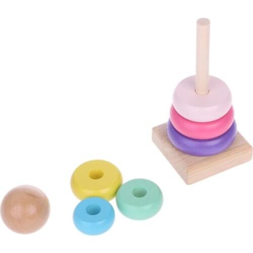 Warm Color Rainbow Stacking Ring Tower Stapelring Blocks Wood Toddler Baby Toys