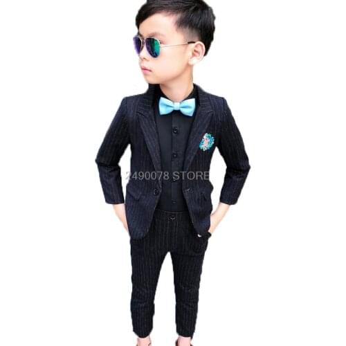 Japan Kids Birthday Party Blazer Jacket+ Pants 2pcs Tuxedo Dress Flower Boys Formal Wedding Suit Gentleman Host Costume