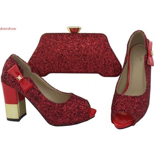 DoershowItalian Shoes and Bag Set Decorated with Rhinestone Sales In Women Matching Shoes and Bag Set Italy Shoes and bags WR1-6