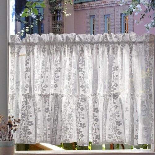 DUNXDECO Short Curtain For Kitchen Door Half Cortinas French Romantic White Lace Thin Rideau Warm Room Decorating