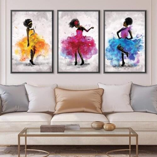 Watercolor Dancing Queen Art Canvas Paintings Black Women Posters and Prints Wall Art Picture for Living Room Wall Decor Cuadros