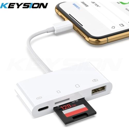 KEYSION 4in1 OTG Card Reader for iPhone 11 Pro Max XS Max XR 8 7 SD TF Memory Card Writer Camera Connection Kit Adapter for iPad