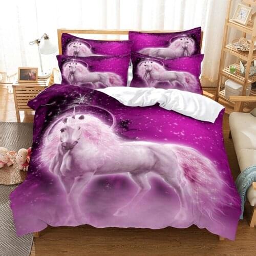 Lucky Unicorn Digital Printing Bedding Set 220x240cm Duvet Cover 230x250cm Flat Sheet and Pillowcases Four Pieces Home Bedding