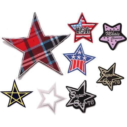 Colorful stars Hollow star icon Iron on Patches for Clothing DIY Stripes Clothes Patchwork Stickers for Children Custom Badges