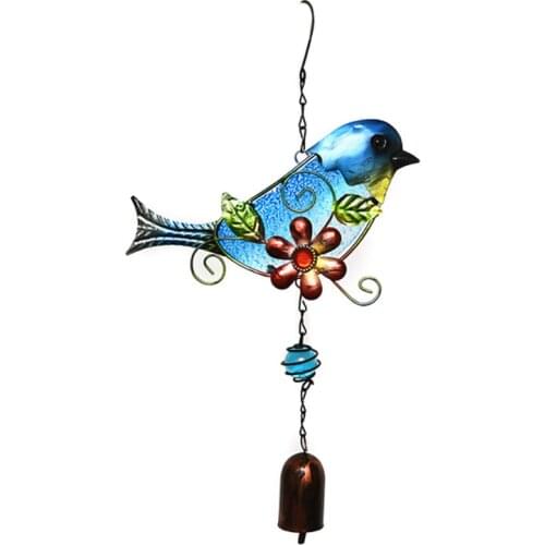 Creative Iron Bird Wind Chime Window Hanging Garden Decor Pendant Ornament Metal Glass Painted Small Bell Decoration