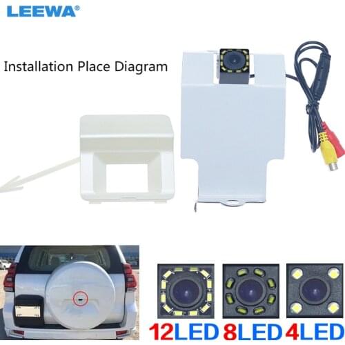 LEEWA Car Backup Rear View Camera with 4/8/12LED For Toyota Prado (Middle East) Install In Spare Tire Cover Reversing Camera