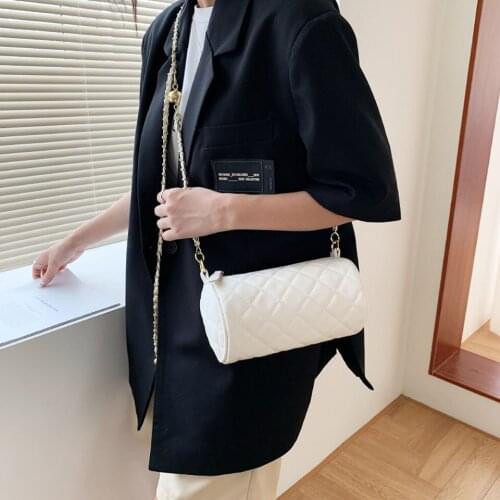 Diamond Lattice Chain Cylinder Small Shoulder Bag Fashion Brand PU Leather Crossbody Bags For Women Handbag Ladies Bag Purse Sac