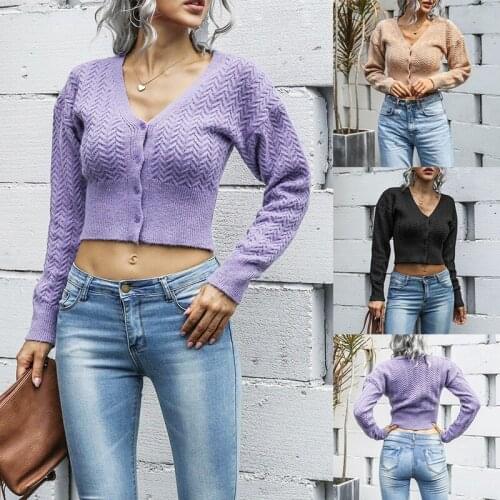 Fashion Short Cardigan Womens Coat Autumn Winter Fashion Casual V-Neck Single-Breasted Sweater Short Cardigan