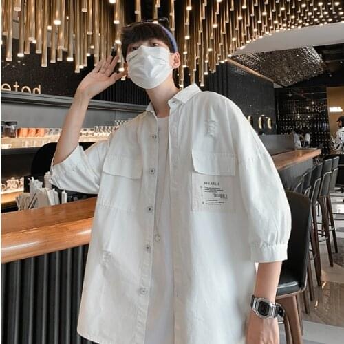 2021 Summer Shirt Mens Short Sleeve Retro Hong Kong Port Hong Kong Wind Brand Wind 2