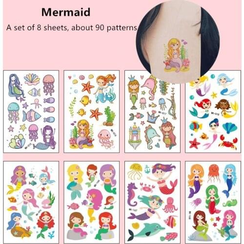 70PCS Color Mermaid Love Tattoo Set Face Temporary Tattoo Child Tattoo Sticker Body Tatoo for Kids Cute Tattoo Children Tattoos