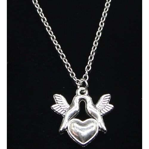 New Fashion Necklace 21x21mm kissing doves birds heart Pendants Short Long Women Men Colar Gift Jewelry Choker