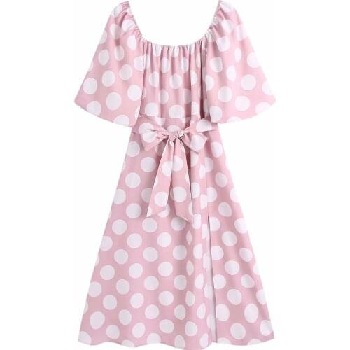 New Pop Women Polka Dot Printed Dress Half Puff Sleeves Belted Midi Dress Elegant Chic Lady Vogue Woman Dresses