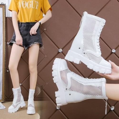 Height Increased Girl 2021 Summer Cool Boots Women Hollow Soft Shoes Ankle Boots For Women White Black Women Summer Boots Muje