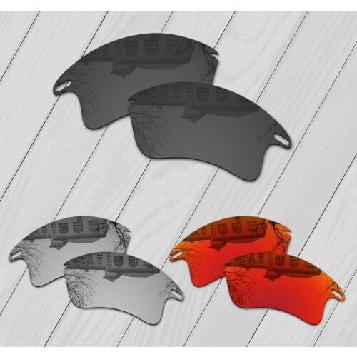 E.O.S 3 Pairs Black & Silver & Fire Red Polarized Replacement Lenses for Oakley Fast Jacket XL OO9156 Sunglasses