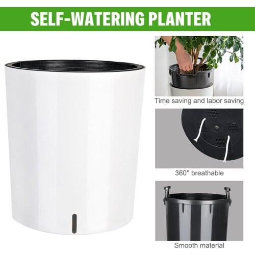 Self-Watering Planter, Modern Decorative Planter Pot For Outdoor Or Indoor Garden Elegant Plastic Wicker Rattan Look Design
