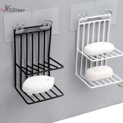 OYOURLIFE Wall Mounted Bathroom Double Soap Holder Toilet Shower Drain Soap Tray Stand Metal Soap Dish Bathroom Accessories