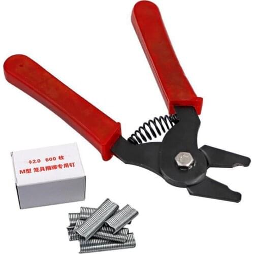 Hog Ring Plier And 600pcs M Clips Staples Animal Wire Cage Clamp Chicken Quail Bird Rabbit Poultry Cage Installation Tools