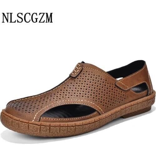 Beach Sandals Men Leather Casual Shoes Man Sandals 2021 Summer Mens Sandals Genuine Leather Designer Shoes Zapatillas De Hombre