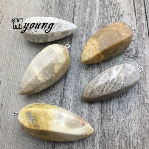 Bullet Shape Faceted Beige Chrysanthemum Stone Charms,Natural Stone Coral jades Spike Pendants For DIY Jewelry MY2027