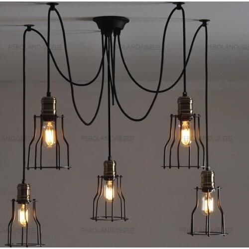 Nordic Retro Edison Bulb Pendant Chandelier Vintage Loft Antique Adjustable DIY E27 Art Spider Ceiling Lamp Lantern Fixture