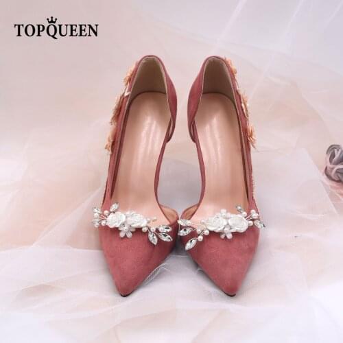 TOPQUEEN-X25 Shoe Decoration Clip Luxury Jewelry Bridal Wedding Party High Heels Shoes DIY Manual Pearl Floral Bead Shoe Clips