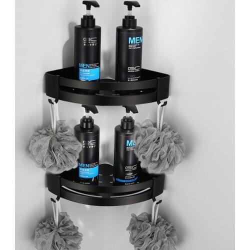 Black Space Aluminum Corner Shelf European Style Bathroom Triangle Basket Hotel Single-layer Shower Basket Home Storage Rack