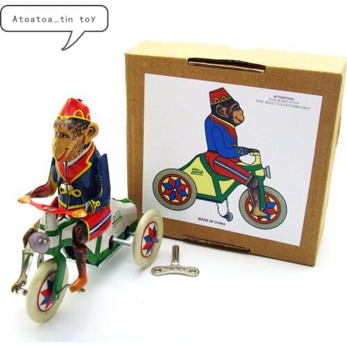 Vintage Collection Tin toys Classic Clockwork Wind Up Riding monkey Tin Toys For Adult Kids Collectible Gift