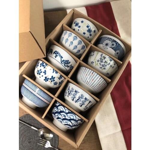 Japanese high temperature ceramic tableware underglaze color 10 bowl set, [17 pattern random accessories]