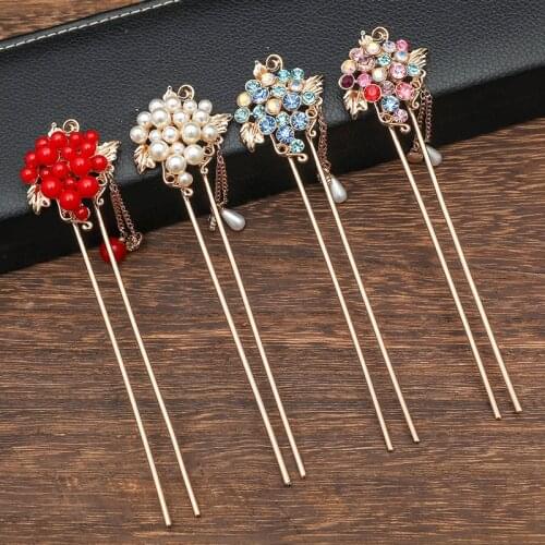 1Pc Vintage Rhinestone Hair Clip Tassel Hairpin Girls Hair Sticks Party Headdress Chinese Wedding Bride Hair Styling Accessories