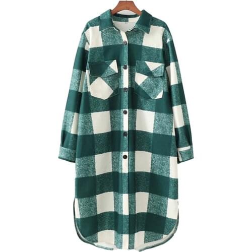 Nice Casual Women Oversized Long Plaid Shirt Coat New Vogue Ladies Warm Single Breasted Outerwear Female Chic X-Long Blouse