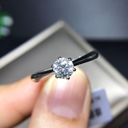925 Real Sterling Silver Round Brilliant Cut Solarite 0.5ct 6 Prong Moissanite Ring Solid Ring Engagement Ring For Women