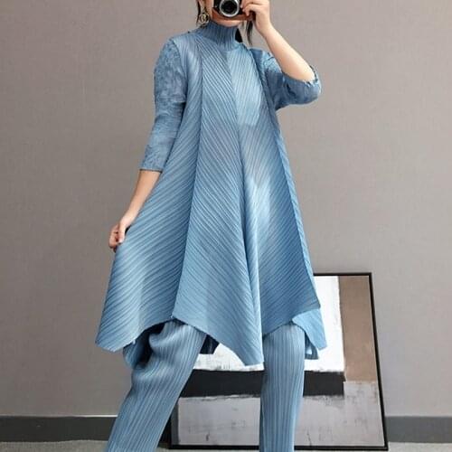 Miyake Fold Autumn Mesh Spell A-line French Irregular Dress Female Pleats Dresses