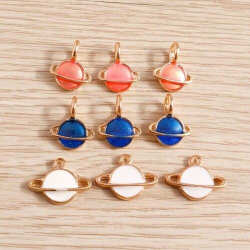 10pcs 12*14mm 3 Colors Enamel Planet Charms for Jewelry Making Drop Earrings Pendants Necklaces Keychain Handmade Craft Supplies