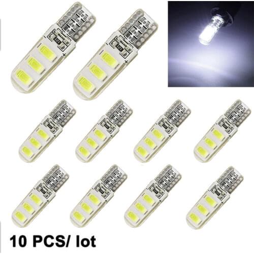 10PCS T10 W5W 194 LED Lights 5630 SMD 6LED silicone shell Car Auto Wedge License Plate Side Marker Light Bulbs Cold White 6500K