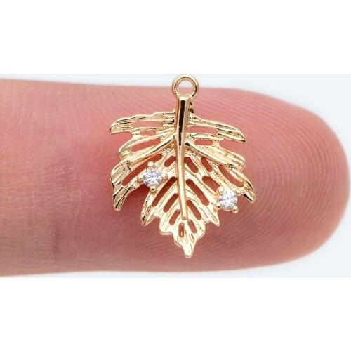 10pcs CZ Paved Gold Maple Leaf Charms, Maple Leaf Pendants 14.5x11.5mm For Jewelry Making DIY (GB-1997)