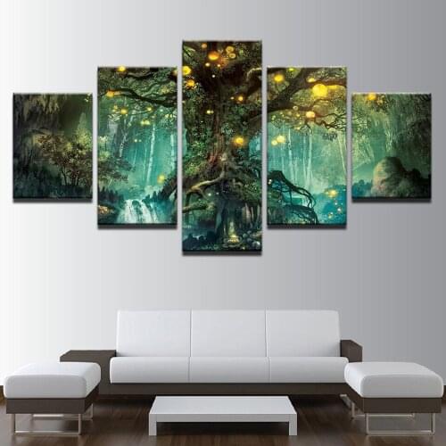 5 Pieces of High-definition Print Canvas Art Charming Tree Landscape Painting Wall Living Room Home Decoration Without Frame