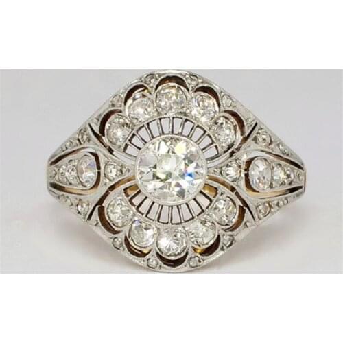 BAOSHINA Exquisite Geometric Shape Round White zZircon Engagement Ring For Women Fashion Jewelry Hand Accessories Size 5-11