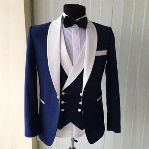 White Peaked Lapel Groom Wear Men Suits For Wedding Slim Fit 3 Pieces Jacket+Vest+Pants Formal Business Prom Party Dress Tuxedos