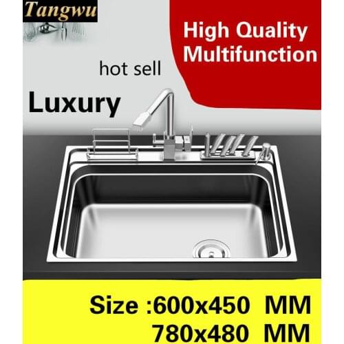Free shipping Household multifunction kitchen single trough sink vogue do the dishes 304 stainless steel hot sell 60x45/78x48 CM
