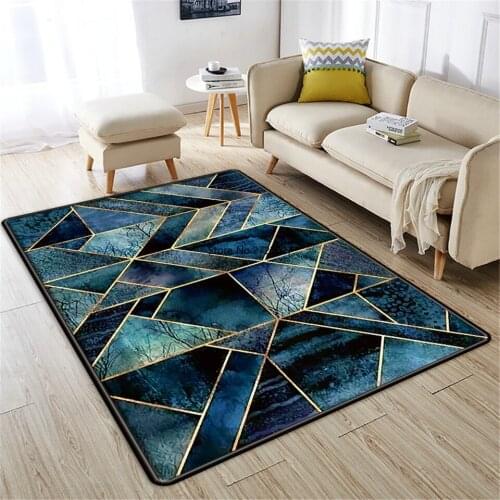 Blue Geometric 3D Printed Large Carpet Living Room Soft Flannel Sponge Floor Mat Bedroom Non-slip Bathroom Mat Childrens Carpet