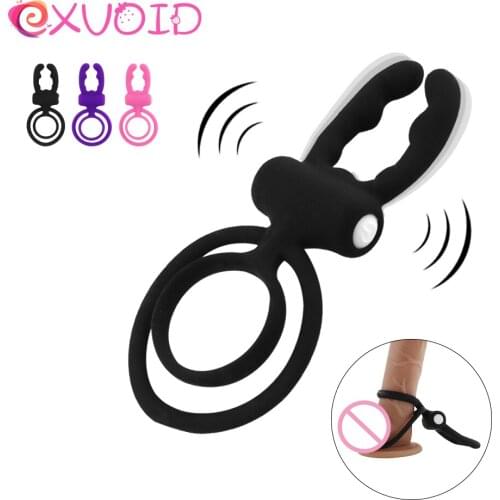 EXVOID Vibrating Cock Ring Adult Products Dual Sex Toys for Me Enhancing Harder Erection Dick Penis Ring Soft Silicone Cockring