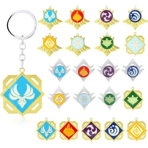 Game Genshin Impact Metal Pendant Keychain Cosplay Key Chain 7 Element Weapons Eye of God Accessories Kids Toys Fans Jewelry