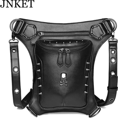 JNKET New Women Steam Punk Waist Bag Rivets Belt Bag Shoulder Bags PU Leather Crossbody Bags Large Capacity Sling Bag