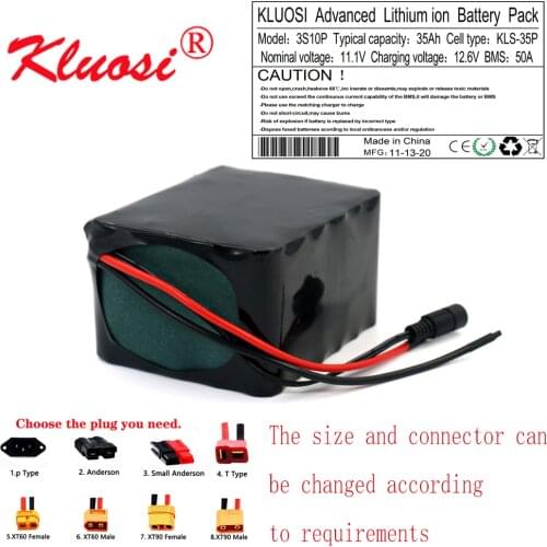KLUOSI 12V 35Ah 3S10P 450Watt 12V Battery 12.6V Lithium Battery Pack with 50A BMS for Inverter Tour Car Child Car Solar Light