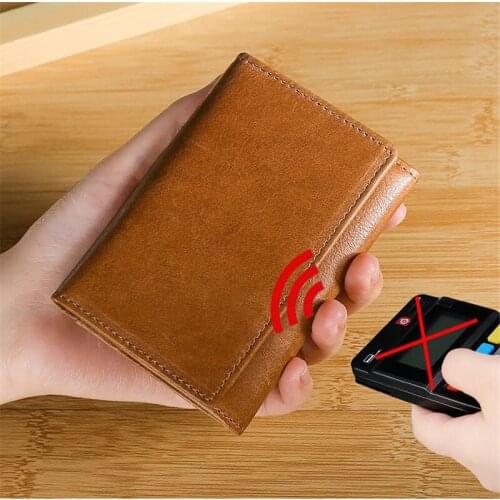 Bycobecy 2019 Genuine Leather Wallet with RFID Blocking Business Card Case Vintage Unisex High Quality Thin Wallets Coin Purse