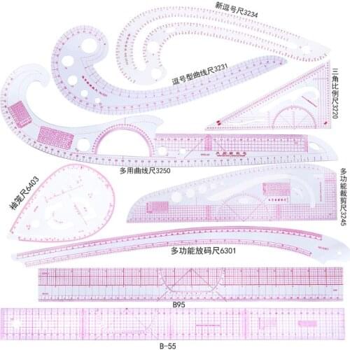 10pcs/set Ruler French Curve Cutting Rulers Yardstick Sewing Tools Measure Dressmaking Tailor Drawing