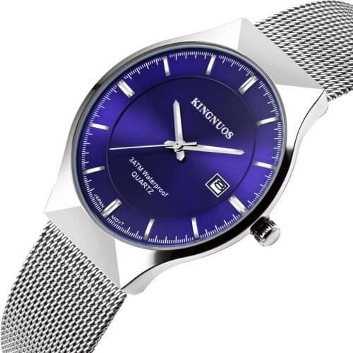 KINGNUOS 2020 Men and women couple steel mesh belt calendar waterproof watch ultra-thin simple fashion new watch