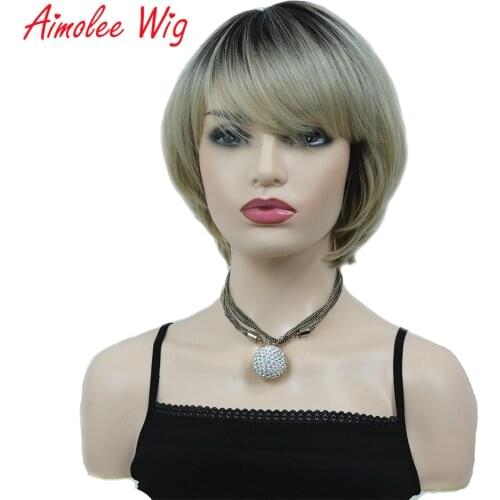 Aimolee Women Ombre Blonde Short Wigs Hair Synthetic Wig Natura